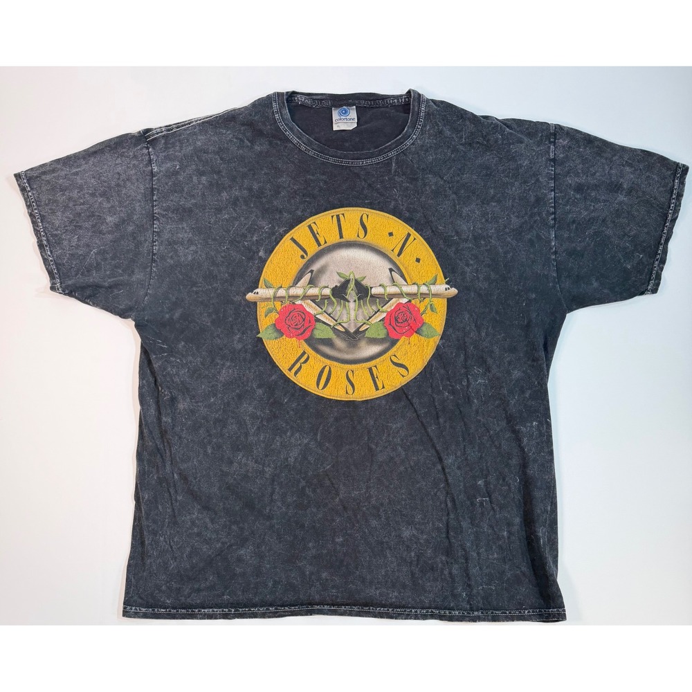 Colortone Jets N Roses Graphic Tee Mineral Wash Black Mens XL Parody Rock Shirt